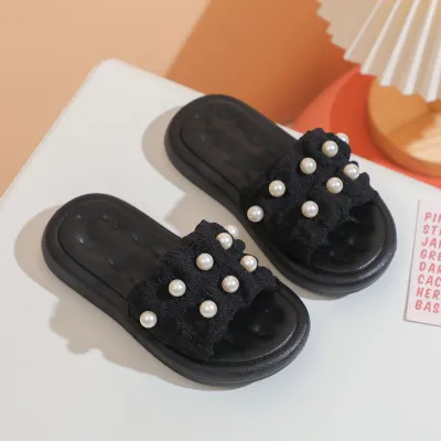 Kids Girls Fashion Casual Pearl Decoration Soft Bottom Breathable Princess Slippers