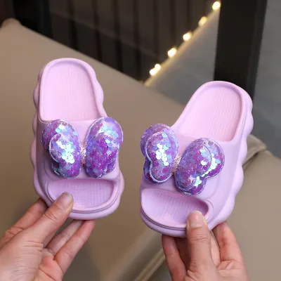 Kids Girls Fashion Sequins Butterfly Non-Slip EVA Soft Bottom Slippers