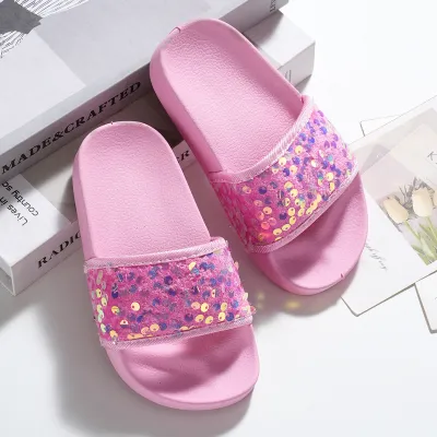 Kids Girl's Fashion Casual Sequin Soft Bottom Non-Slip Slippers