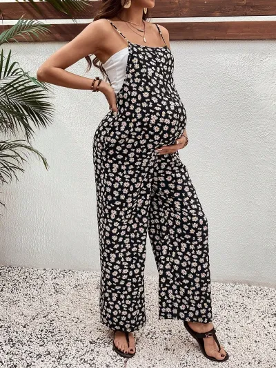 Pregnant Women Fashion Casual Boho Spring And Summer Printed Spaghetti Strap Jumpsuits