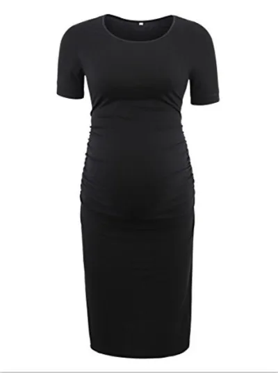 Pregnant Woman Fashion Casual Summer Solid Color Short Sleeve Slim Fit Dress