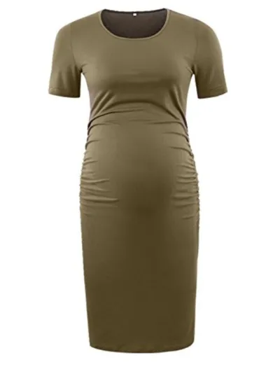 Pregnant Woman Fashion Casual Summer Solid Color Short Sleeve Slim Fit Dress