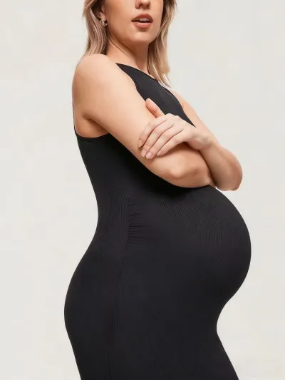 Pregnant Women Fashion Casual Summer Solid Color Sleeveless Slim-Fit Dress