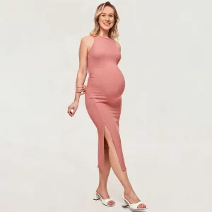Pregnant Women Fashion Casual Summer Solid Color Sleeveless Slim-Fit Dress