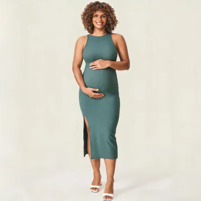 Pregnant Women Fashion Casual Summer Solid Color Sleeveless Slim-Fit Dress