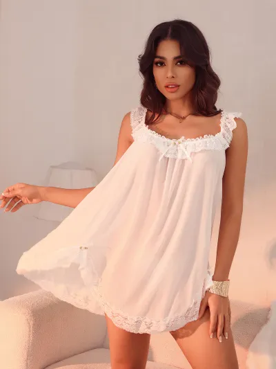 Women Fashion Sexy Solid Color Mesh Nightdress Set