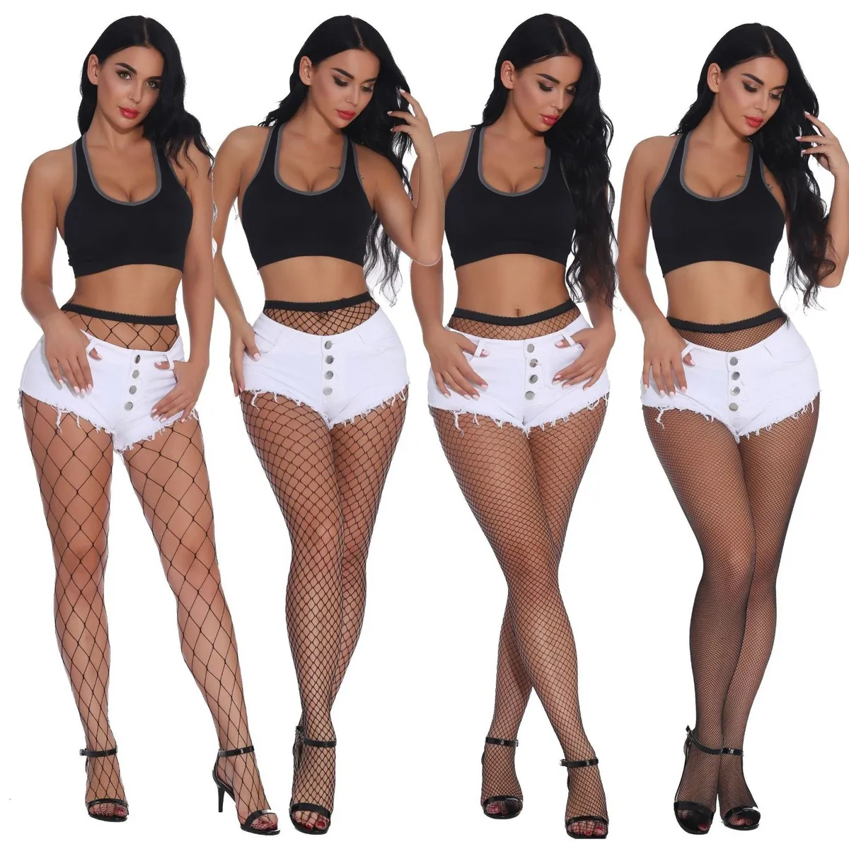 Women Fashion Sexy Solid Color Fishnet Stockings
