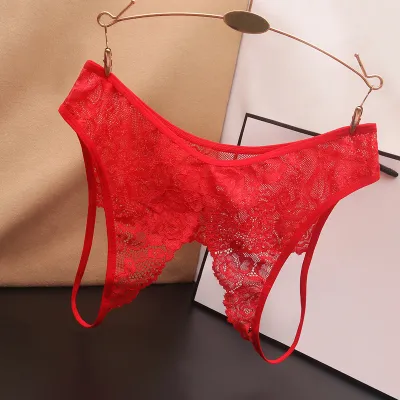 Women Fashion Sexy Solid Color Lace Open Crotch Hollow Thong