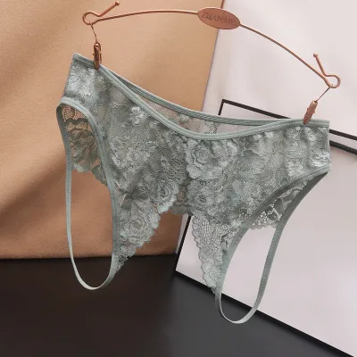 Women Fashion Sexy Solid Color Lace Open Crotch Hollow Thong