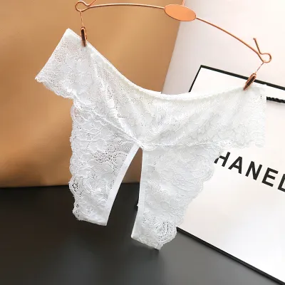 Women Fashion Sexy Solid Color Lace Open Crotch Thong