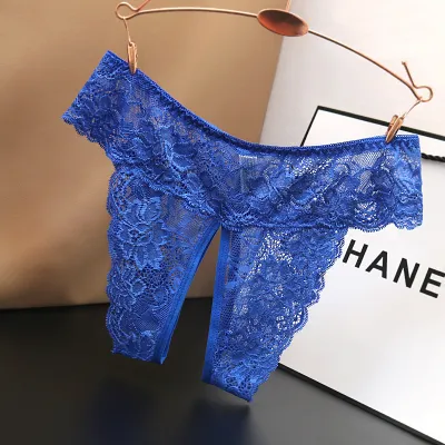 Women Fashion Sexy Solid Color Lace Open Crotch Thong