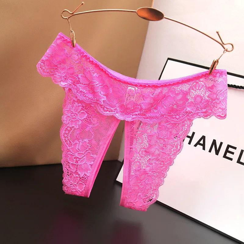 Women Fashion Sexy Solid Color Lace Open Crotch Thong