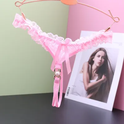 Women Fashion Sexy Solid Color Lace Low-Waisted Thong