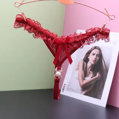 Women Fashion Sexy Solid Color Lace Low-Waisted Thong
