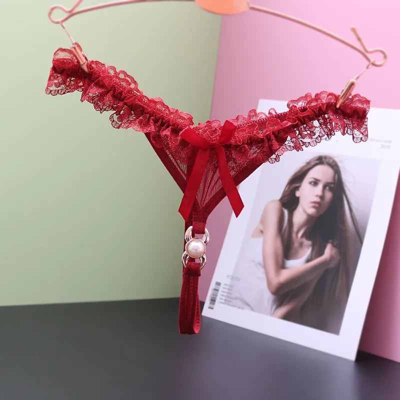 Women Fashion Sexy Solid Color Lace Low-Waisted Thong