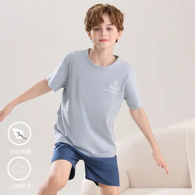 Kids Boy's Fashion Casual Light-Weight Summer Short-Sleeve T-Shirt and Shorts Pajamas Two-Piece Set