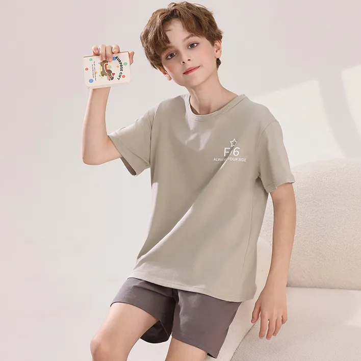 Kids Boy's Fashion Casual Light-Weight Summer Short-Sleeve T-Shirt and Shorts Pajamas Two-Piece Set