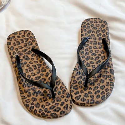 Women Fashion Casual Leopard Wedge Flip Flops Non-Slip Slippers