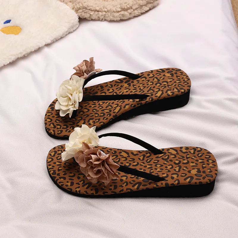 Women Fashion Leopard Flip-Flops Non-Slip Wedge Slippers Plus Size