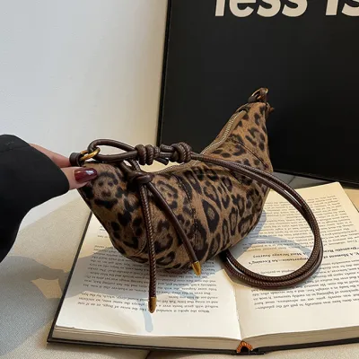 Women Fashion Retro Leopard Suede Crossbody Bag