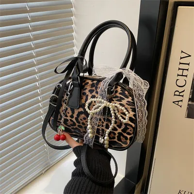 Women Fashion Casual Retro Leopard Small Square Handbag