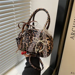 Women Fashion Casual Retro Leopard Small Square Handbag