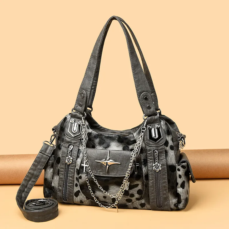 Women Casual Leopard Large Capacity PU Shoulder Bag