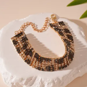 Women Retro Leopard Rhinestone Copper Bracelet