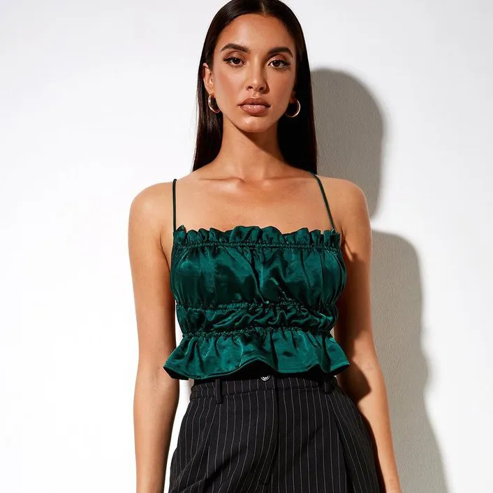 Women Fashion Sexy Solid Color Backless Lace-Up Drawstring Crop Top