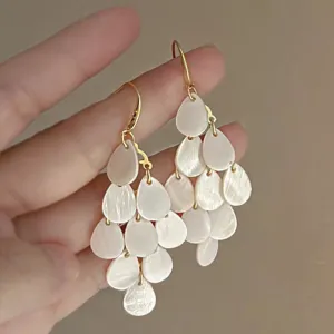 Women Fashion Retro Geometric Shell Tassel Earrings Stainless Steel