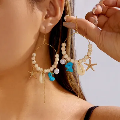 Women Fashion Elegant Boho Vacation Natural Shell Tassel Earrings