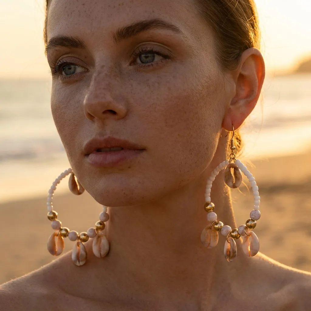 Women Fashion Elegant Boho Vacation Natural Shell Tassel Earrings