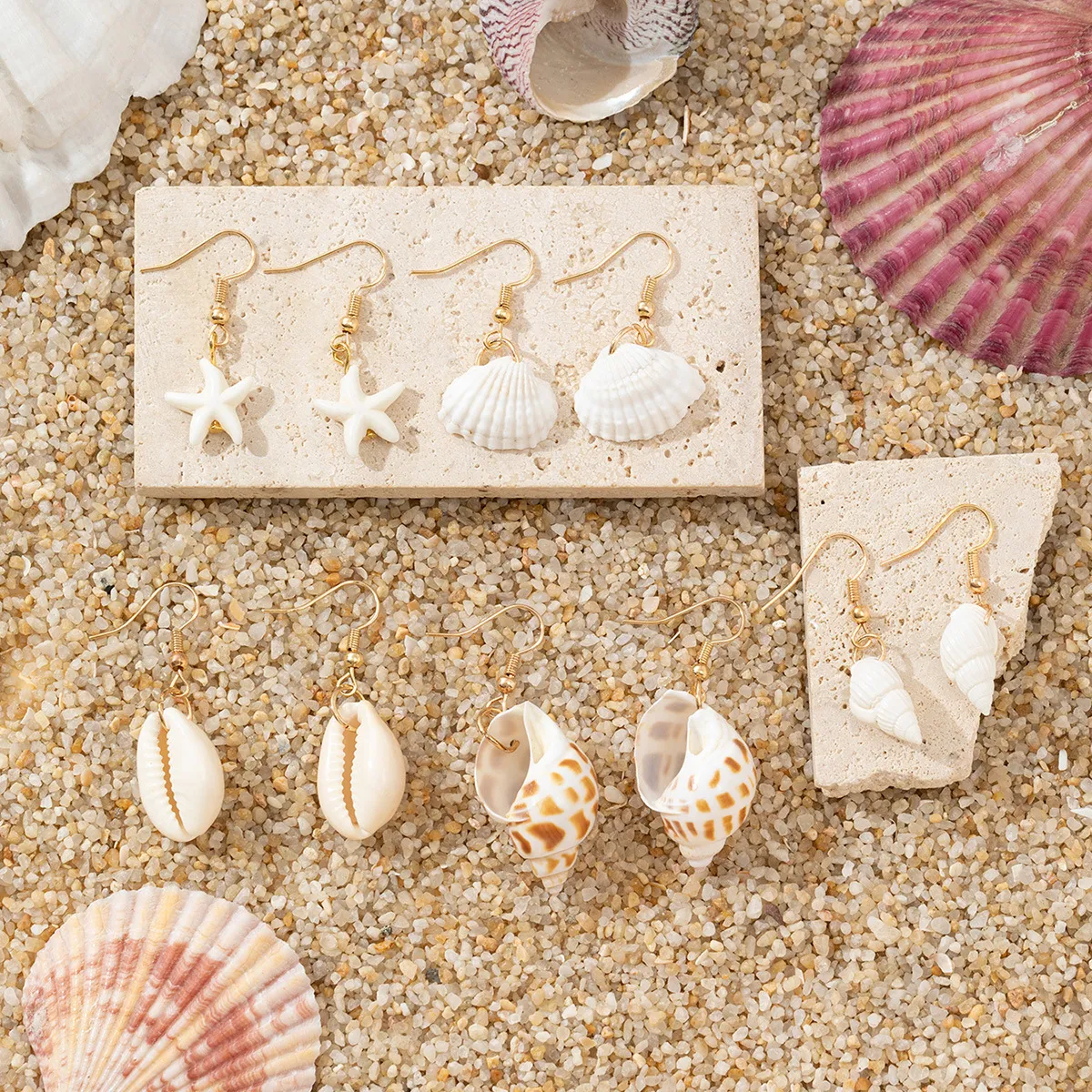 Women Fashion Ocean Beach Natural Shell Conch Starfish Earrings