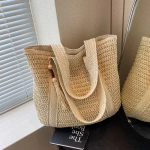 Women Fashion Casual Summer Woven Large Capacity Vacation Straw Shoulder Bags