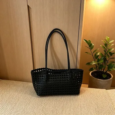 Women Fashion Solid Color Hollow PU Straw Shoulder Bags