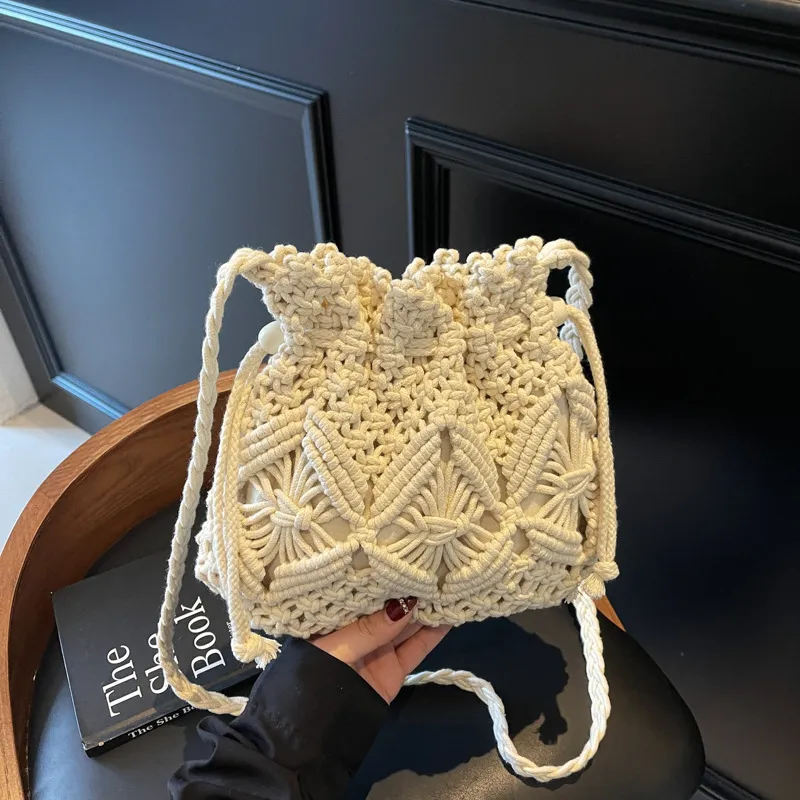 Women Fashion Retro Hollow Crochet Straw Crossbody Bags