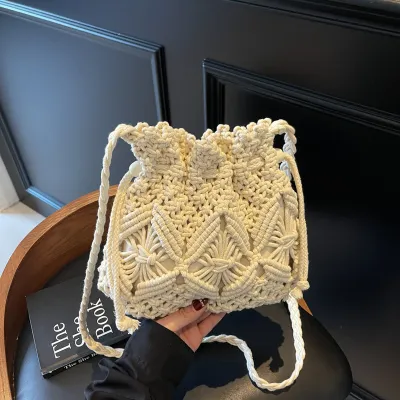 Women Fashion Retro Hollow Crochet Straw Crossbody Bags