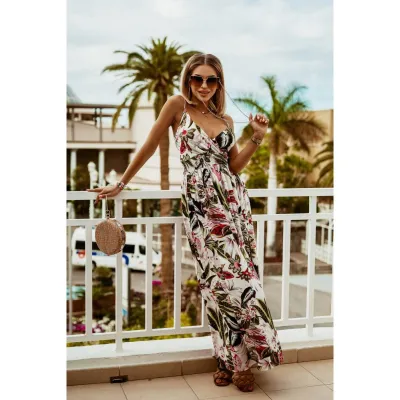 Women Fashion Summer Boho Vacation Printed V-Neck Sleeveless Dress
