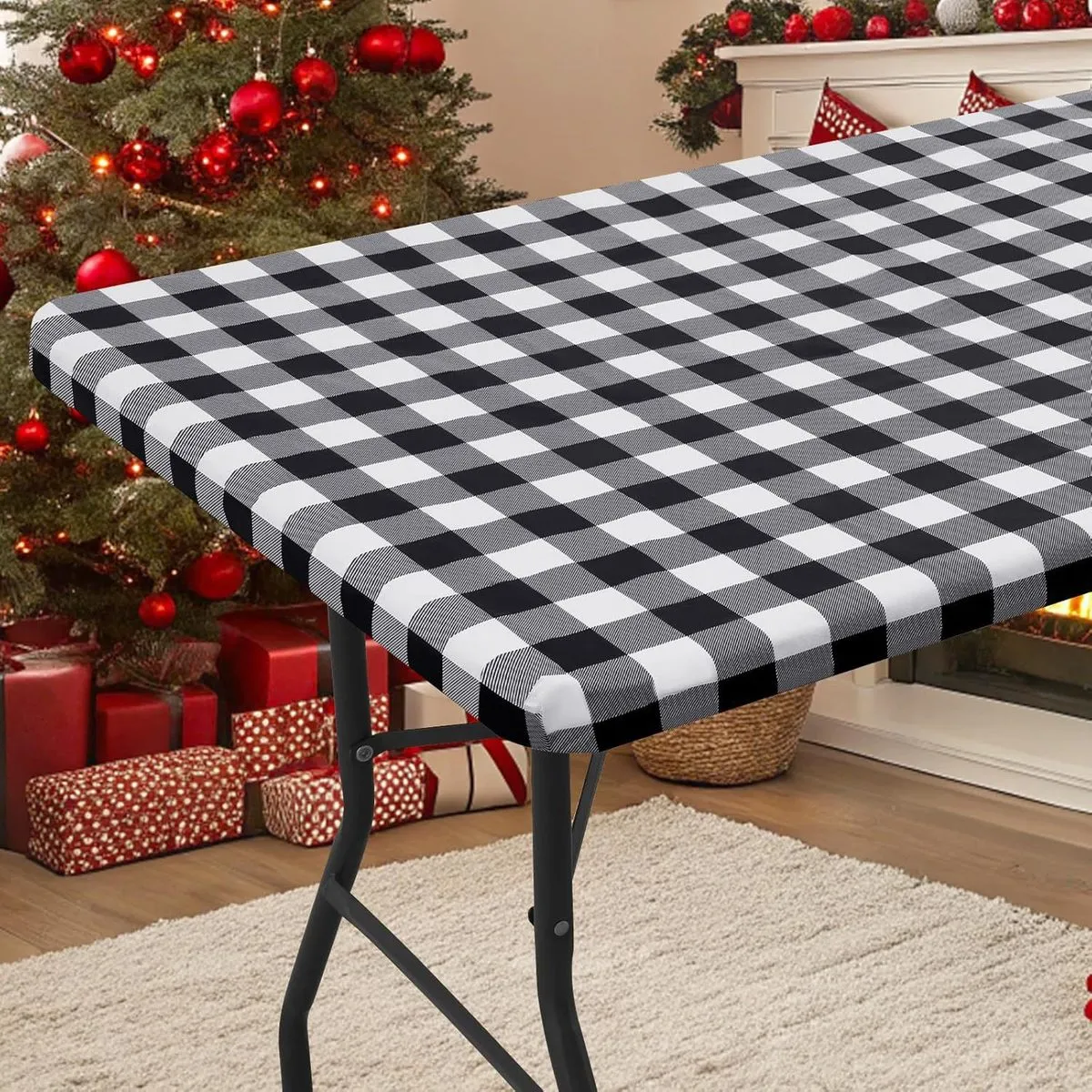 PVC Stretch Waterproof Oil-Proof Outdoor Party Holiday Decoration Table Cover Oxford Plaid Modern Minimalist Style Rectangle 6FT