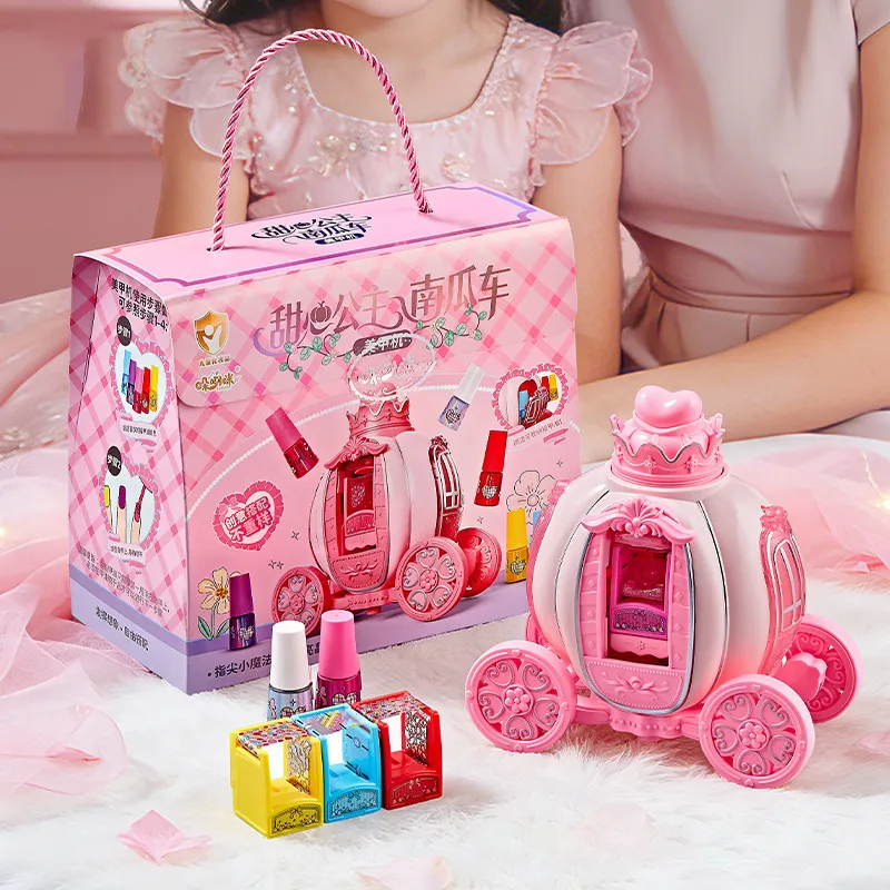 Kids Girls Makeup Toy Pumpkin Car Nail Polish Manicure Multi-Function Simulation Dressing Table Plastic Toy