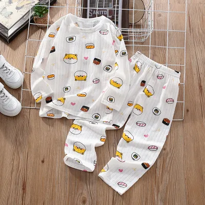 Kids Boys And Girls Fashion Casual Summer Thin Cotton Printed Long-Sleeve T-Shirt Pants Pajamas Two-Piece Set