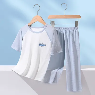 Kids Boys Girls Summer Cotton Printed Short Sleeve T-Shirt Pants Pajamas Two-Piece Set