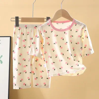 Kids Boys Girls Fashion Casual Summer Printed Short-Sleeve Modal Pajamas Set
