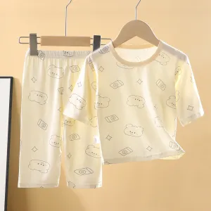 Kids Boys Girls Fashion Casual Summer Printed Short-Sleeve Modal Pajamas Set