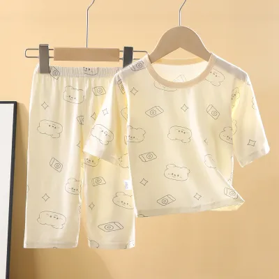 Kids Boys Girls Fashion Casual Summer Printed Short-Sleeve Modal Pajamas Set
