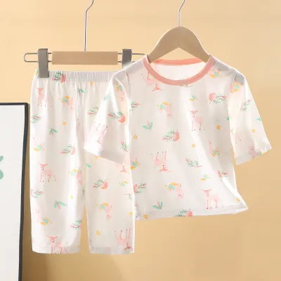 Kids Boys Girls Fashion Casual Summer Printed Short-Sleeve Modal Pajamas Set