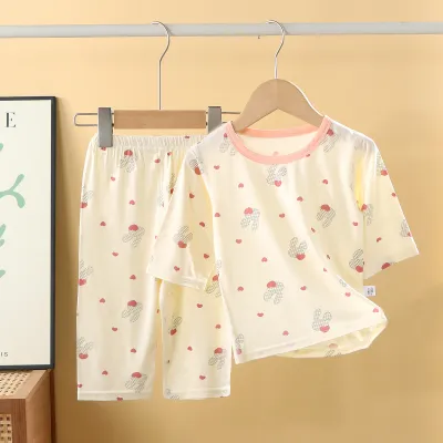 Kids Boys Girls Fashion Casual Summer Printed Short-Sleeve Modal Pajamas Set