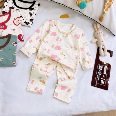 Kids Boys and Girls Fashion Autumn Winter Cotton Printed Long-Sleeve T-Shirt Pants Pajamas Two-Piece Set
