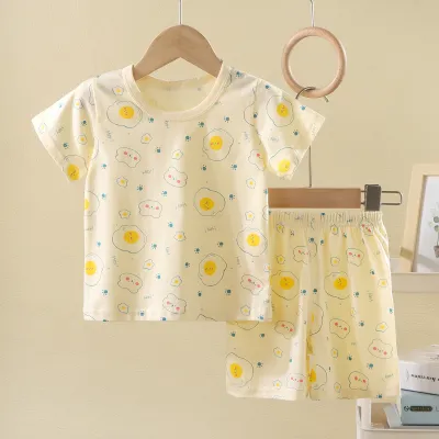 Kids Boys Girls Summer Printed Cotton Short-Sleeve T-Shirt Shorts Pajamas Two-Piece Set