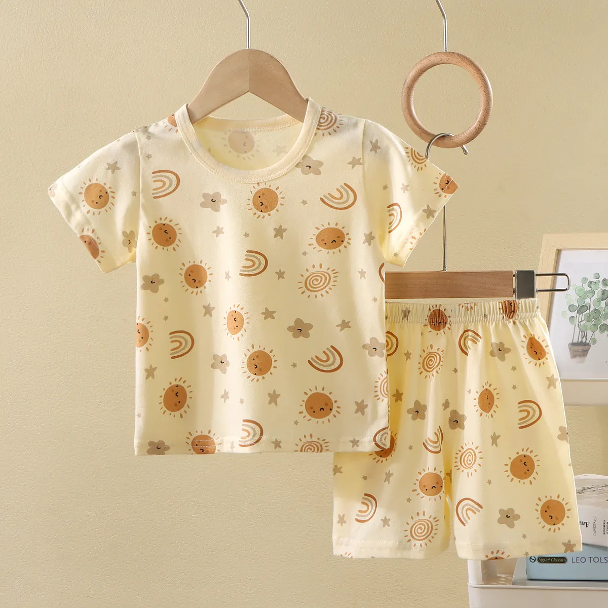 Kids Boys Girls Summer Printed Cotton Short-Sleeve T-Shirt Shorts Pajamas Two-Piece Set